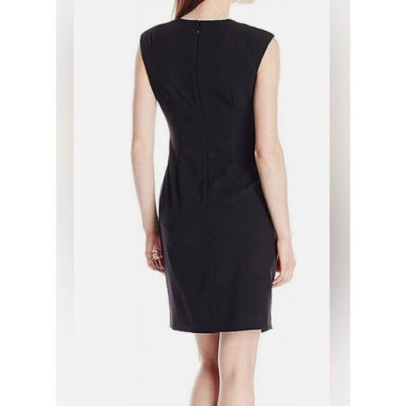 Calvin Klein Side Ruched Cap Sleeve Classic Black Mini Sheath Dress - Picture 2 of 12